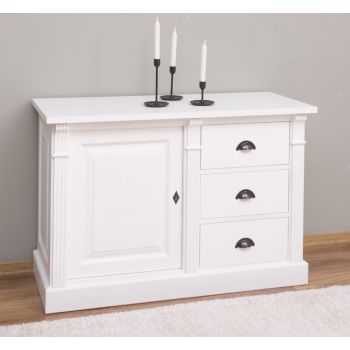 Bufet Bucatarie cu 1 usa, 3 sertare, Alb Pur, Lemn masiv, Alb 116x51x78cm