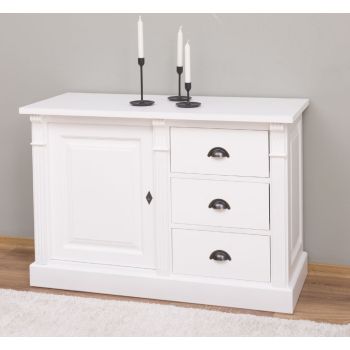 Bufet Bucatarie cu 1 usa, 3 sertare, Alb Pur, Lemn masiv, Alb 116x51x78cm