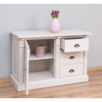 Bufet Bucatarie cu 1 usa, 3 sertare, Bej Cald, Lemn masiv, Alb 116x51x78cm