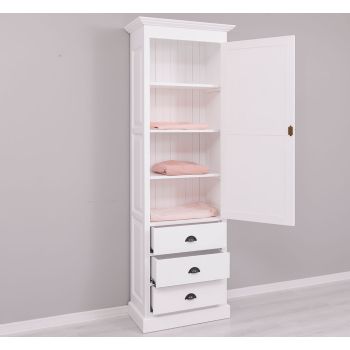 Dulap cu 1 usa mare, 3 sertare, Alb Pur, vopsit, 75x40.5x220cm