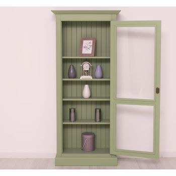 Vitrina 1 usa, Verde Măsliniu, Finisaj ceara, 78x29.5x180cm