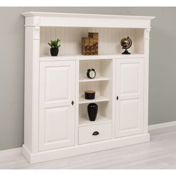 Biblioteca cu 2 usi, 1 sertar, Alb Vintage, Colectia Directoire, Lemn Masiv, Blat Antichizat, Corp Antichizat, 160x39x160cm