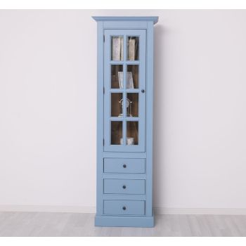 Vitrina cu 1 usa sticla, 3 sertare, Stejar Maro Închis, vopsit, 65x39x210cm