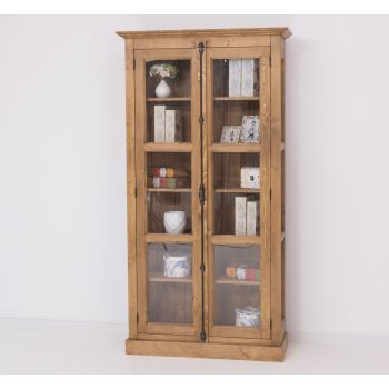 Vitrina sticla, 2 usi cu tija, Stejar Maro Închis, Antichizat, 109x40x210cm