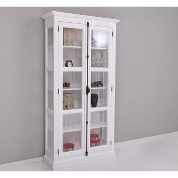 Vitrina sticla, 2 usi cu tija, Alb Pur, Antichizat, 109x40x210cm