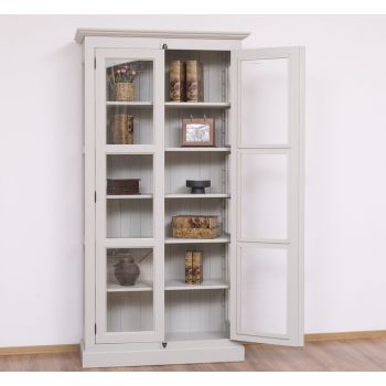 Vitrina sticla, 2 usi cu tija, Gri Mediu, Antichizat, 109x40x210cm