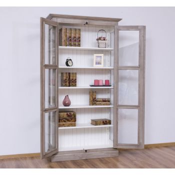Vitrina sticla, 2 usi cu tija, Gri Fumuriu, Antichizat, 109x40x210cm