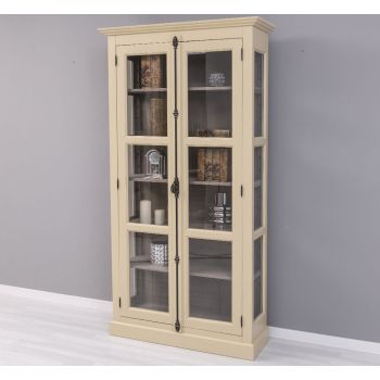 Vitrina sticla, 2 usi cu tija, Gri Fumuriu, Antichizat, 109x40x210cm