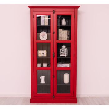 Vitrina sticla, 2 usi cu tija, Negru Mat, Antichizat, 109x40x210cm