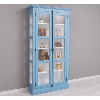 Vitrina sticla, 2 usi cu tija, Alb Pur, Antichizat, 109x40x210cm