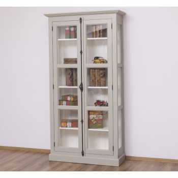 Vitrina sticla, 2 usi cu tija, Gri Slate Închis, Antichizat, 109x40x210cm