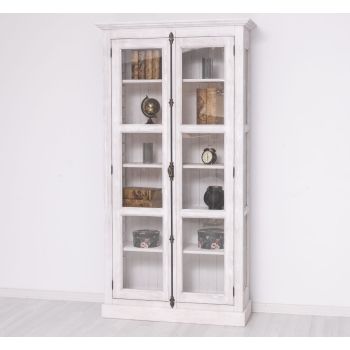 Vitrina sticla, 2 usi cu tija, Natur, Antichizat, 109x40x210cm