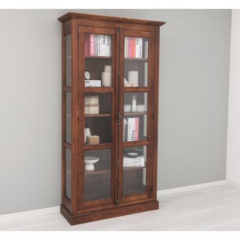 Vitrina sticla, 2 usi cu tija, Natur, Antichizat, 109x40x210cm