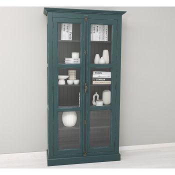 Vitrina sticla, 2 usi cu tija, Negru Mat, Antichizat, 109x40x210cm