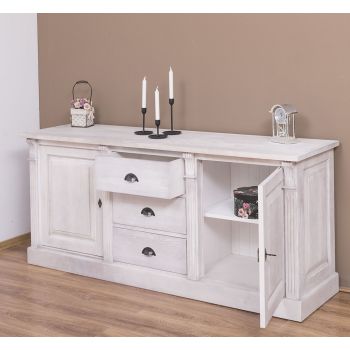 Bufet Bucatarie cu 2 usi, 3 sertare, Natur, Lemn masiv, 2 Straturi de culori Antichizat, 179x51x78cm
