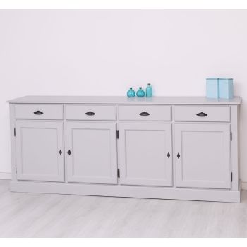 Mobilier bucatarie 4 usi 4 sertare, Finisaj Gri Deschis Perlat, Lemn Masiv Brad, Colectia Rustic