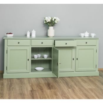 Mobilier bucatarie 4 usi 4 sertare, Finisaj Verde Masliniu, Lemn Masiv Brad, Colectia Rustic