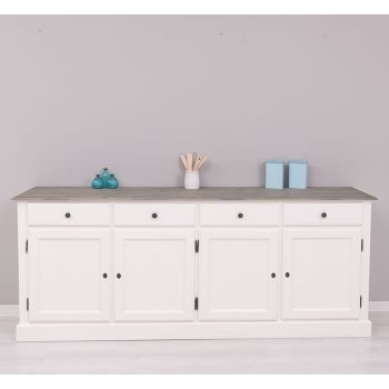 Mobilier bucatarie 4 usi 4 sertare, Finisaj Alb Vintage, Lemn Masiv Brad, Colectia Rustic