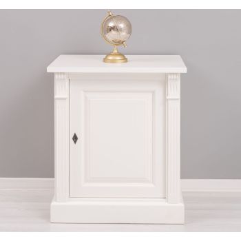 Bufet cu 1 usa, Alb Vintage, Colectia Directoire, Lemn masiv, 2 Straturi de culori Antichizat, 69x51x78cm