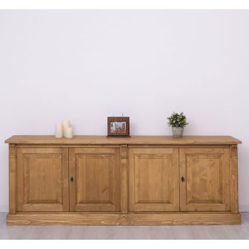 Bufet Bucatarie mare cu 4 usi, Nuc Mediu, Lemn masiv, Periat, Vintage 219x51x78cm