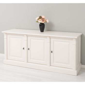 Bufet Bucatarie cu 3 usi, Gri Argintiu, Lemn masiv, Finisaj ceara, 179x51x78cm