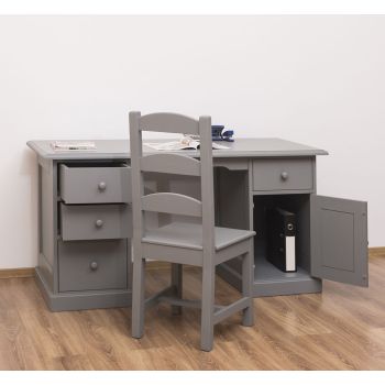 Set mobilier birou - Birou, Scaun, Finisaj Gri Bej inchis, Lemn Masiv