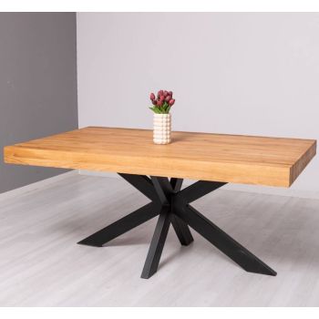 Blat de masa stejar, Picior metalic 180, 210, 240 x100x10 cm