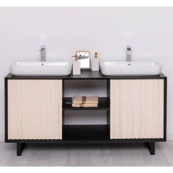Mobila baie cu 2 usi, 2 lavoare- neinclus in preti "Slatted"