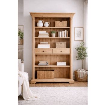 Vitrina Pictata Manual, 2 sertare lemn masiv Brad Natur 103x36x186cm